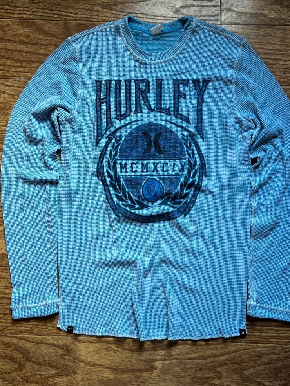 y2k vintage hurley waffle knit thermal long sleeve shirt skater surf streetwear